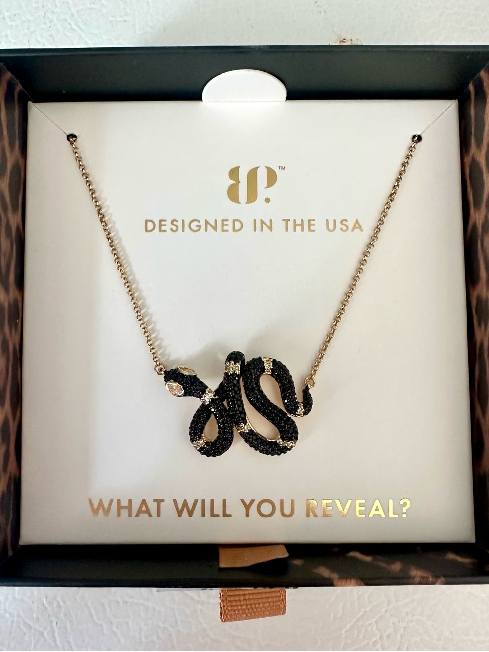 Bomb Party BP Untamed Hiss Of Darkness Snake Necklace Black Onyx Gold NK78020